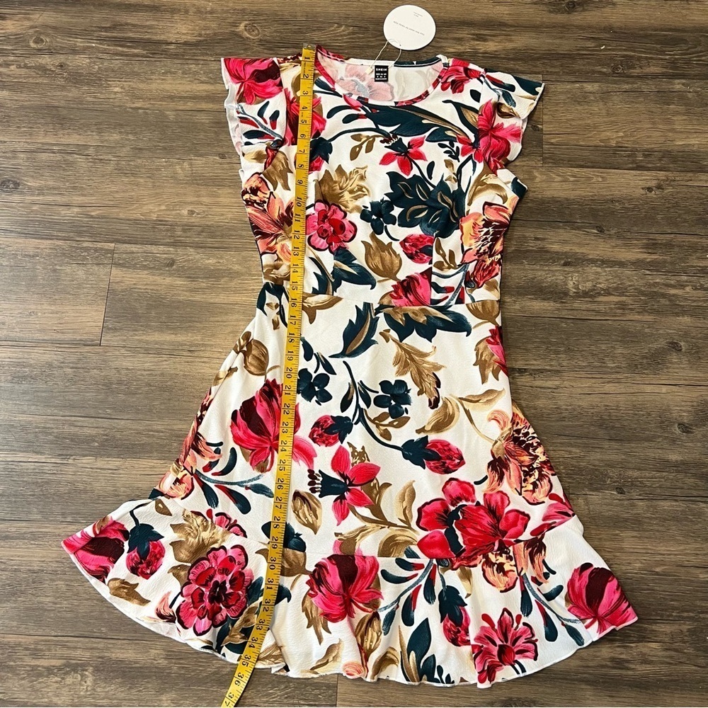 NWT SHEIN Ruffle Short Sleeves Floral Ruffled Hem A Line Dress Summer Casual S - Picture 7 of 8